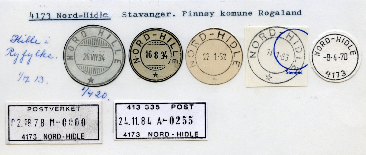 Stempelkatalog 4173 Nord-Hidle (Nord Hille, Nord-Hille), Stavanger, Finnøy,  Rogaland - Norges Postmuseum / DigitaltMuseum